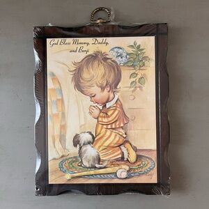 Vintage Prayer Wall Art with Child and Dog